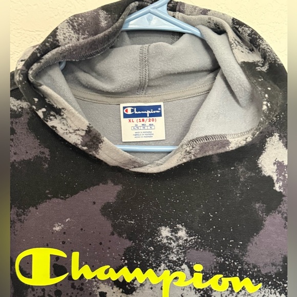Champion Hoodie with Black, Gray, and Neon Yellow Accents - Picture 2 of 3